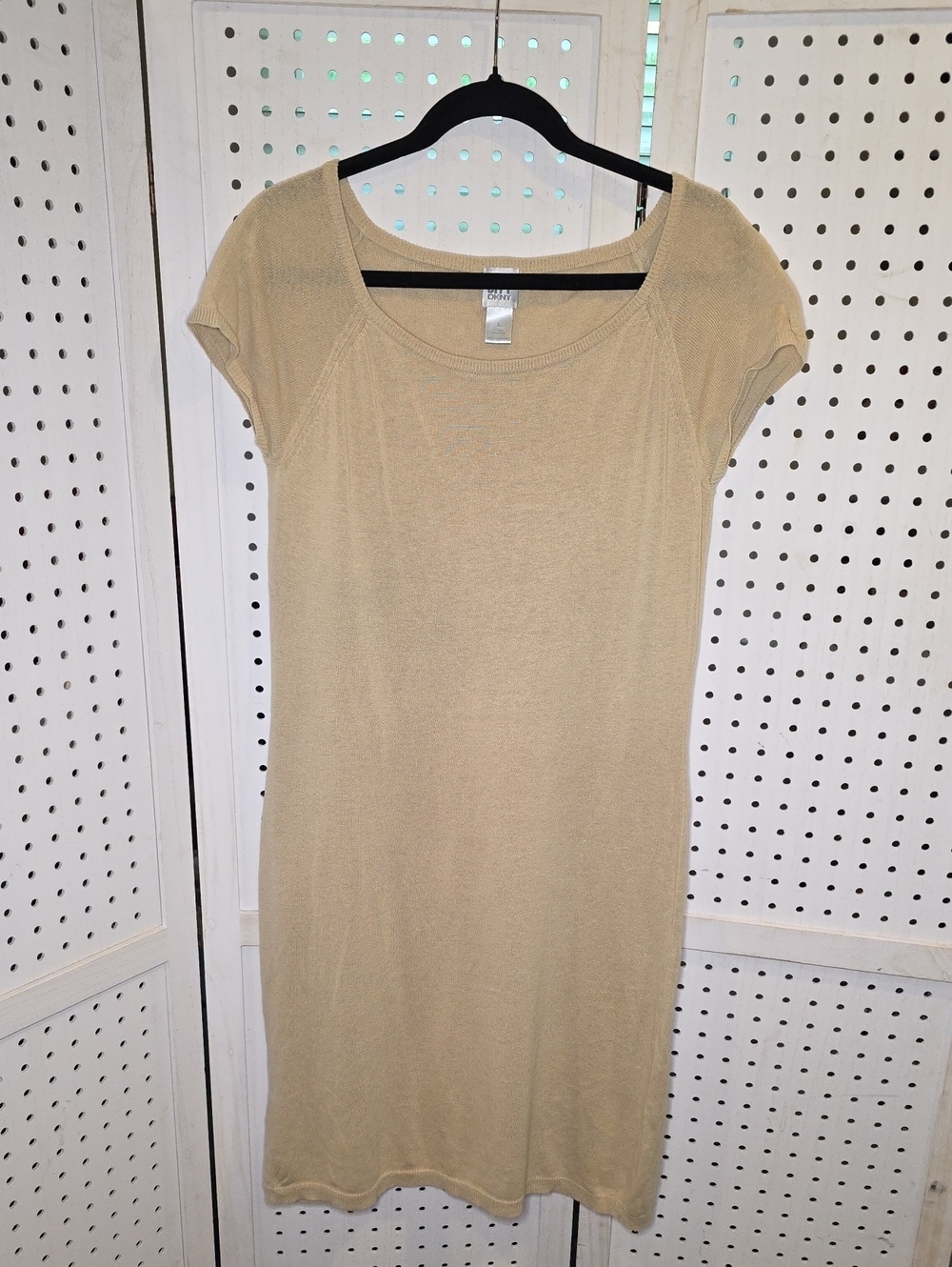 DKNY Beige Knit Linen Blend Midi Dress Large